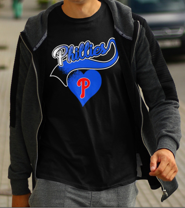 Phillies Heart Blue P Logo Baseball T-Shirt