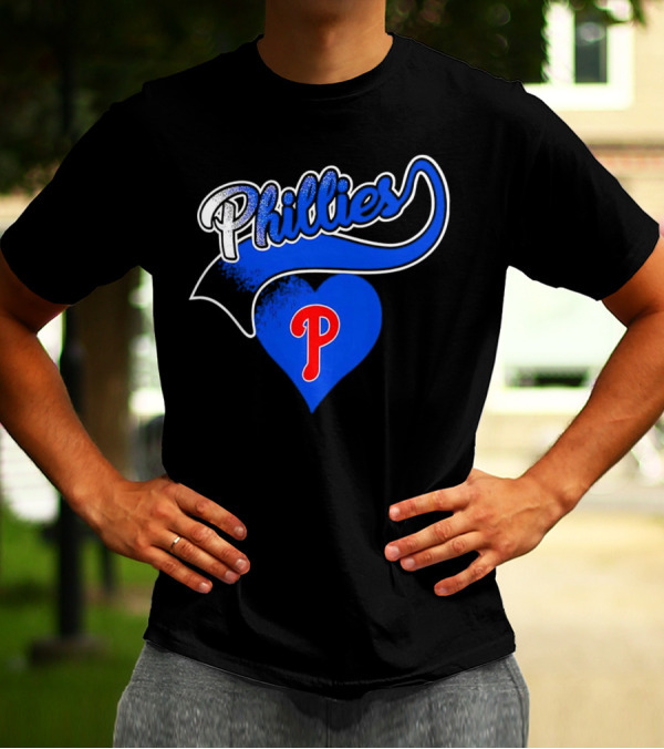 Phillies Heart Blue P Logo Baseball T-Shirt