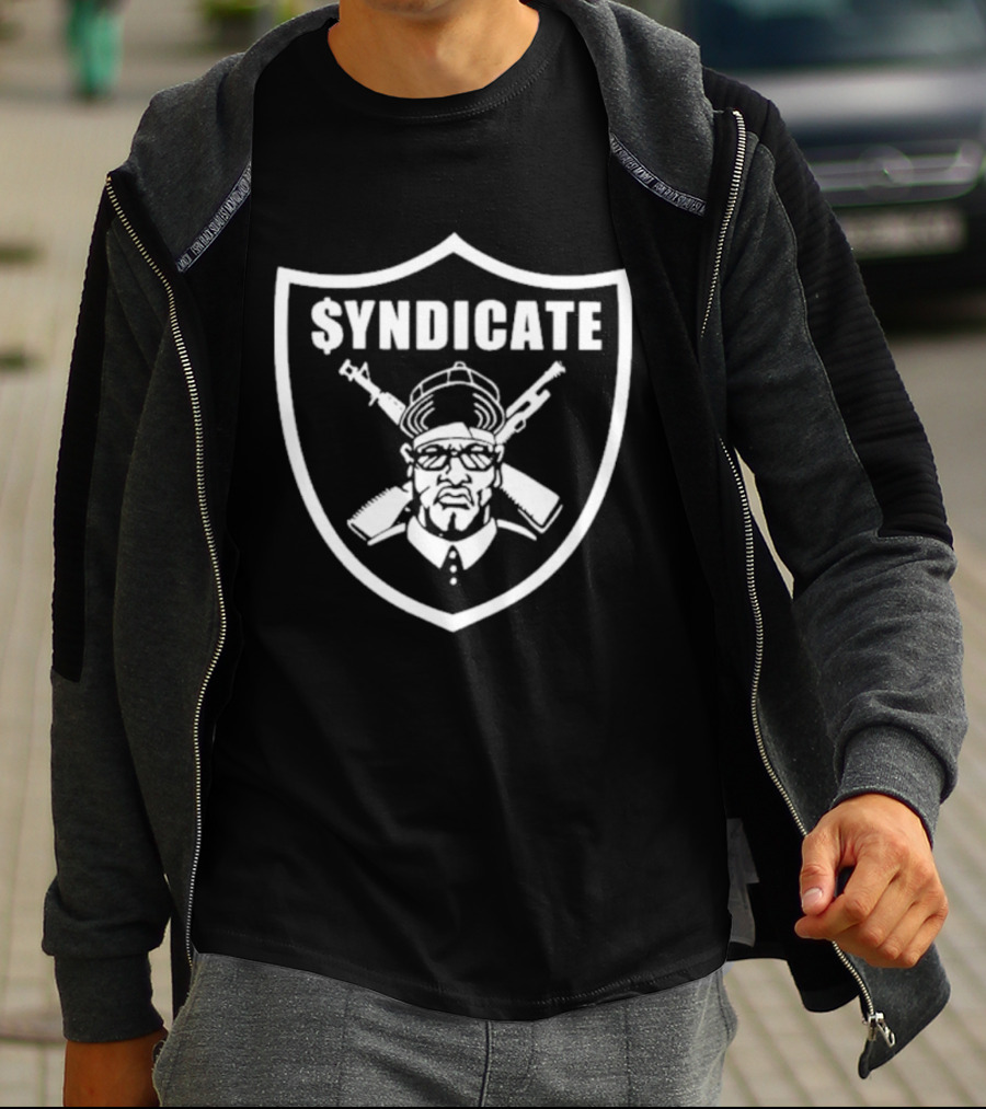 Syndicate Shield Icon With Armed Figure And Hip-Hop Influence T-Shirt