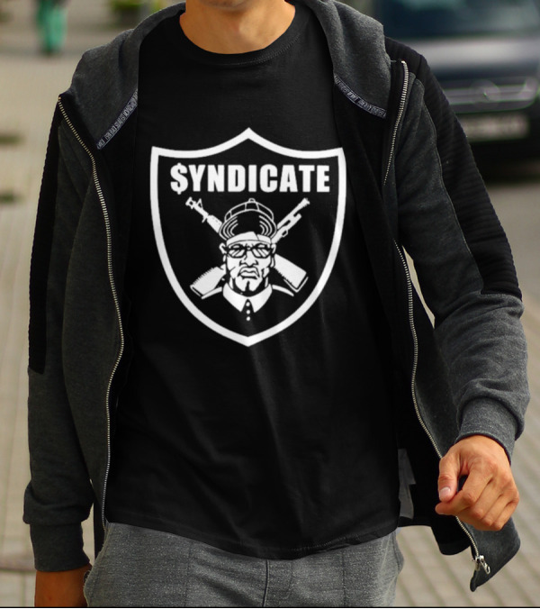 Syndicate Shield Icon With Armed Figure And Hip-Hop Influence T-Shirt