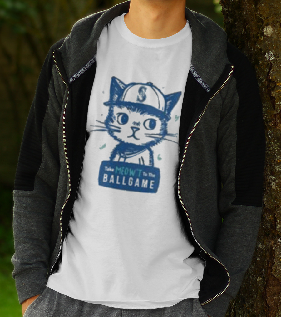 Mariners Take Meow’t To The Ballgame Cat In Baseball Cap T-Shirt