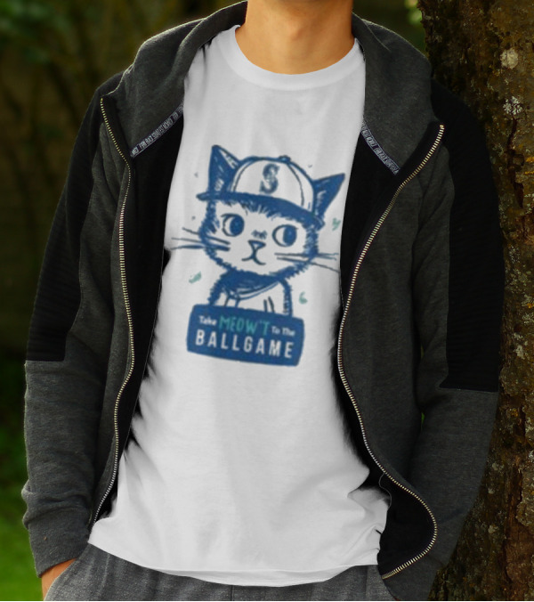 Mariners Take Meow’t To The Ballgame Cat In Baseball Cap T-Shirt