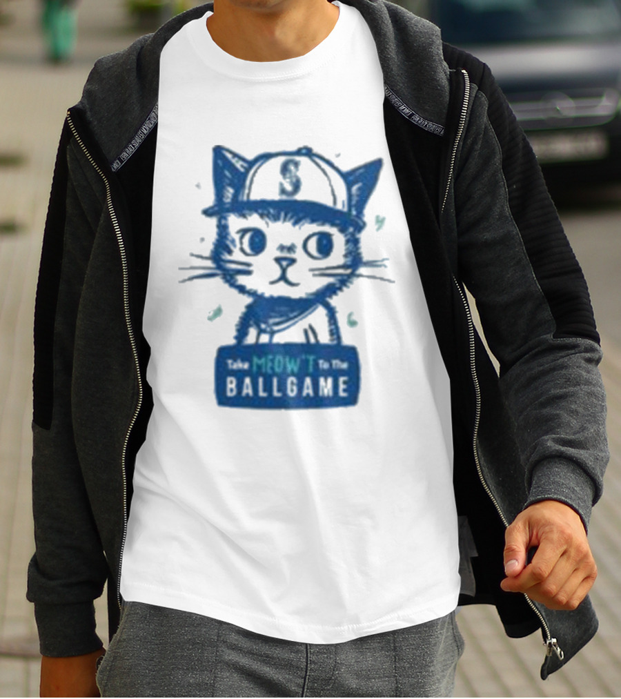 Mariners Take Meow’t To The Ballgame Cat In Baseball Cap T-Shirt
