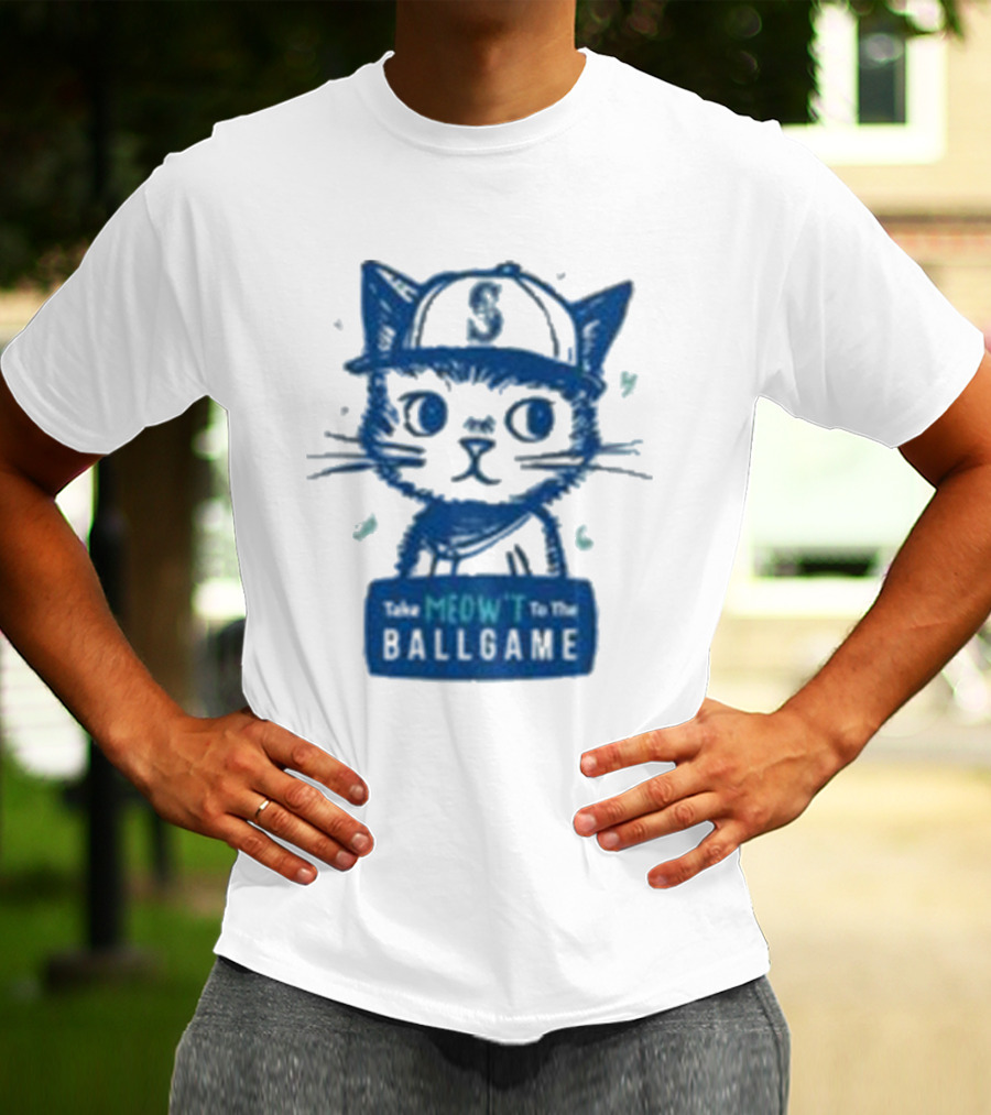 Mariners Take Meow’t To The Ballgame Cat In Baseball Cap T-Shirt