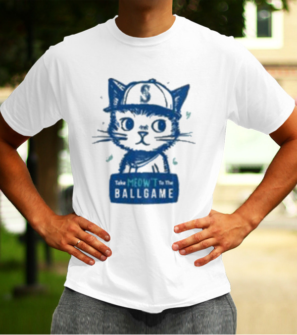Mariners Take Meow’t To The Ballgame Cat In Baseball Cap T-Shirt