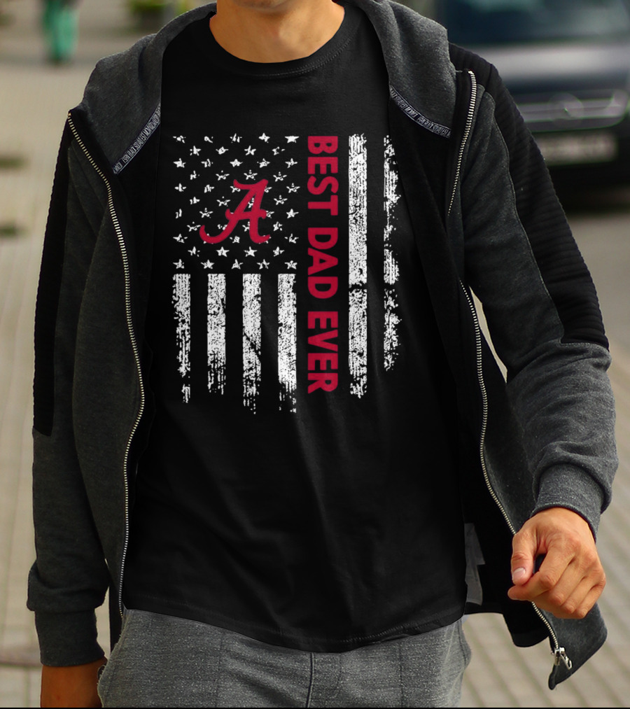 Alabama Crimson Tide Best Dad Ever American Flag T-Shirt