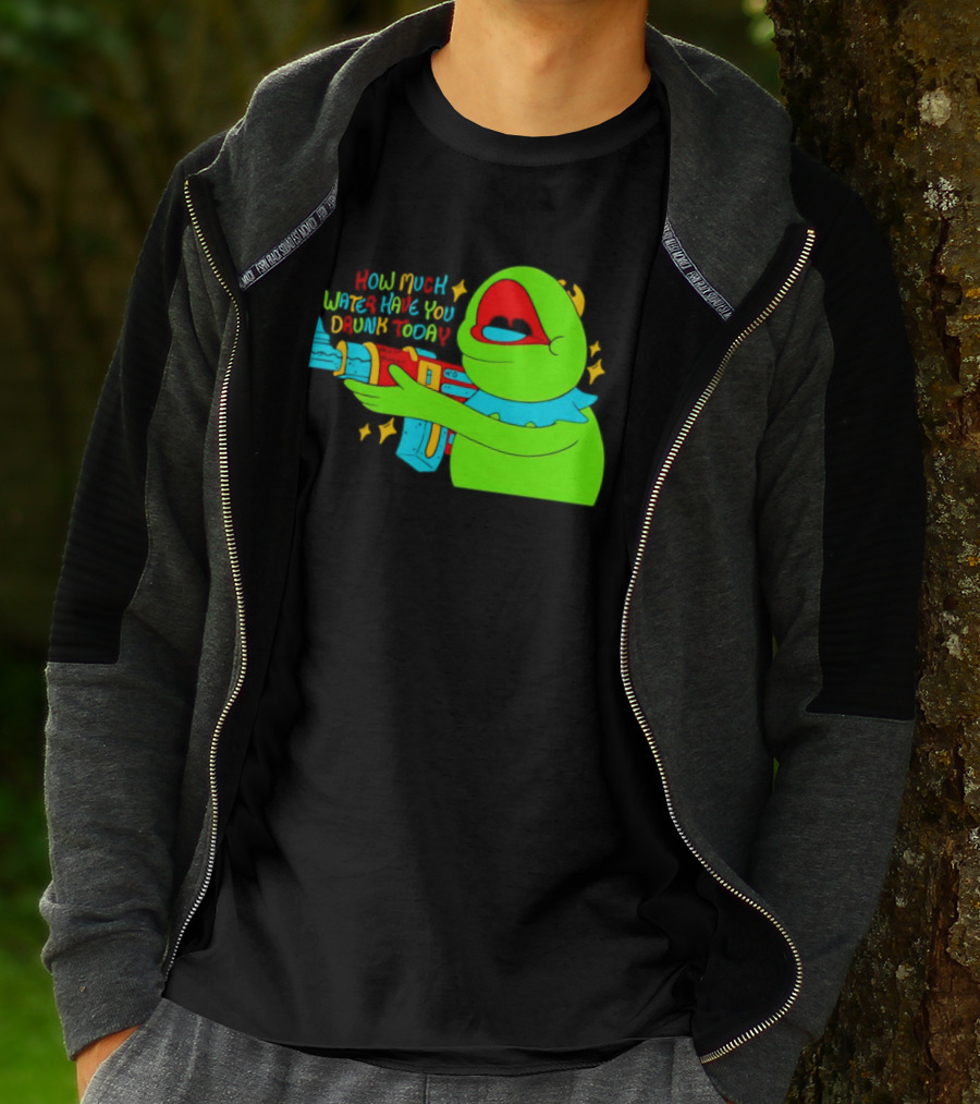 Kermit How Much Water Have You Drunk Today Gun Drawing T-Shirt