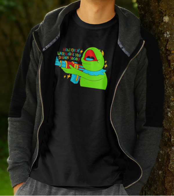 Kermit How Much Water Have You Drunk Today Gun Drawing T-Shirt