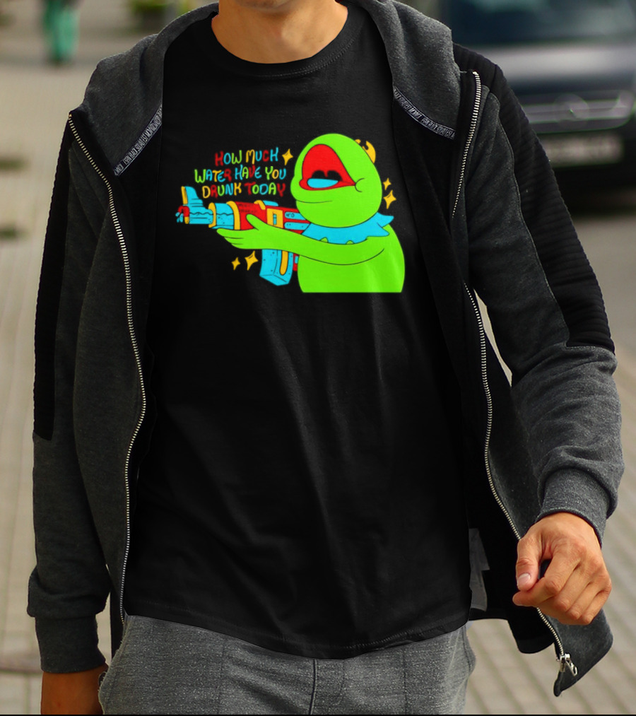 Kermit How Much Water Have You Drunk Today Gun Drawing T-Shirt