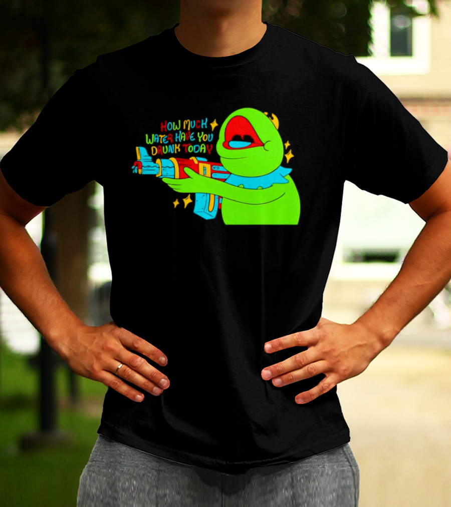 Kermit How Much Water Have You Drunk Today Gun Drawing T-Shirt