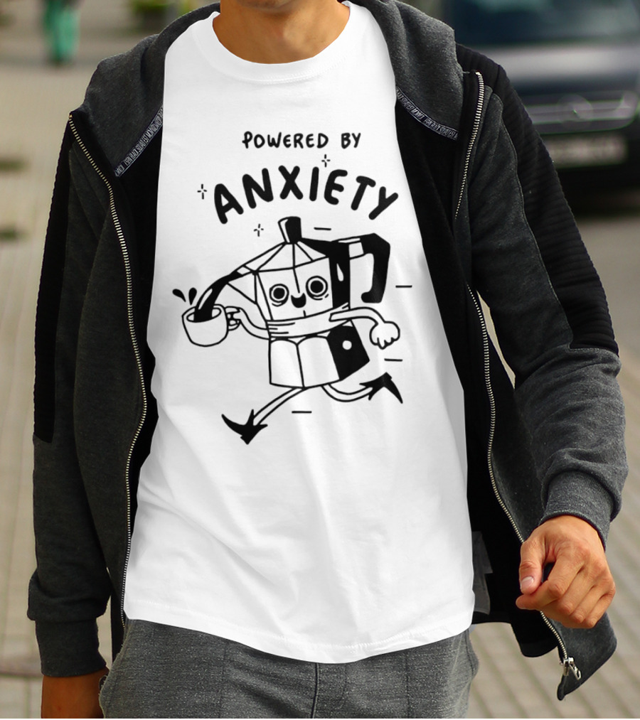Kazisvet Powered By Anxiety Energetic Coffee Pot Cartoon T-Shirt