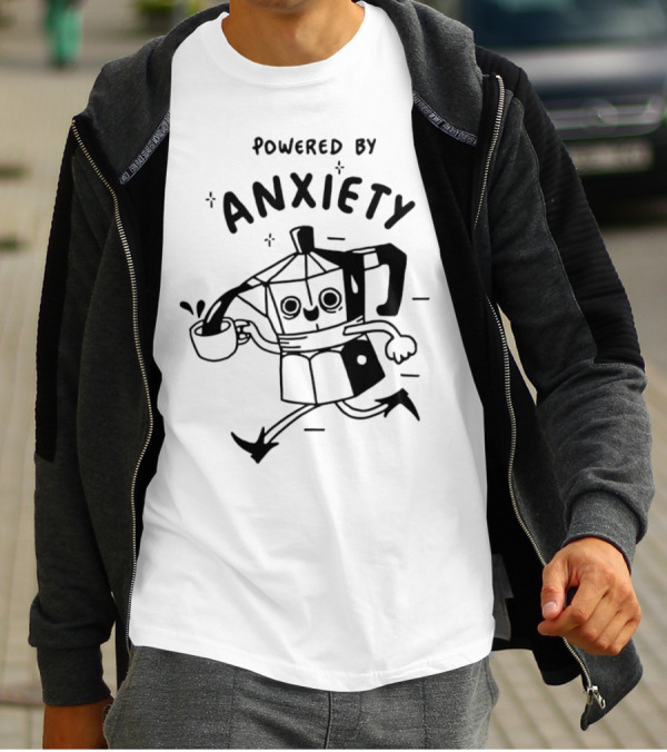 Kazisvet Powered By Anxiety Energetic Coffee Pot Cartoon T-Shirt