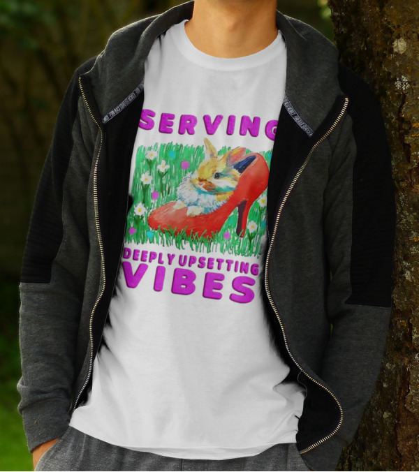 Serving Deeply Upsetting Vibes Bunny In Red High Heel With Flowers T-Shirt