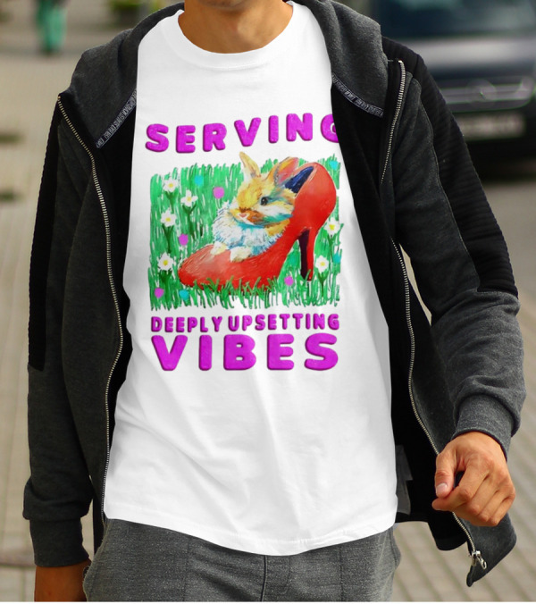 Serving Deeply Upsetting Vibes Bunny In Red High Heel With Flowers T-Shirt