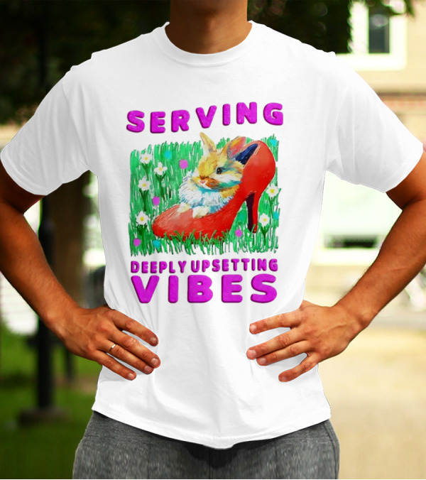 Serving Deeply Upsetting Vibes Bunny In Red High Heel With Flowers T-Shirt