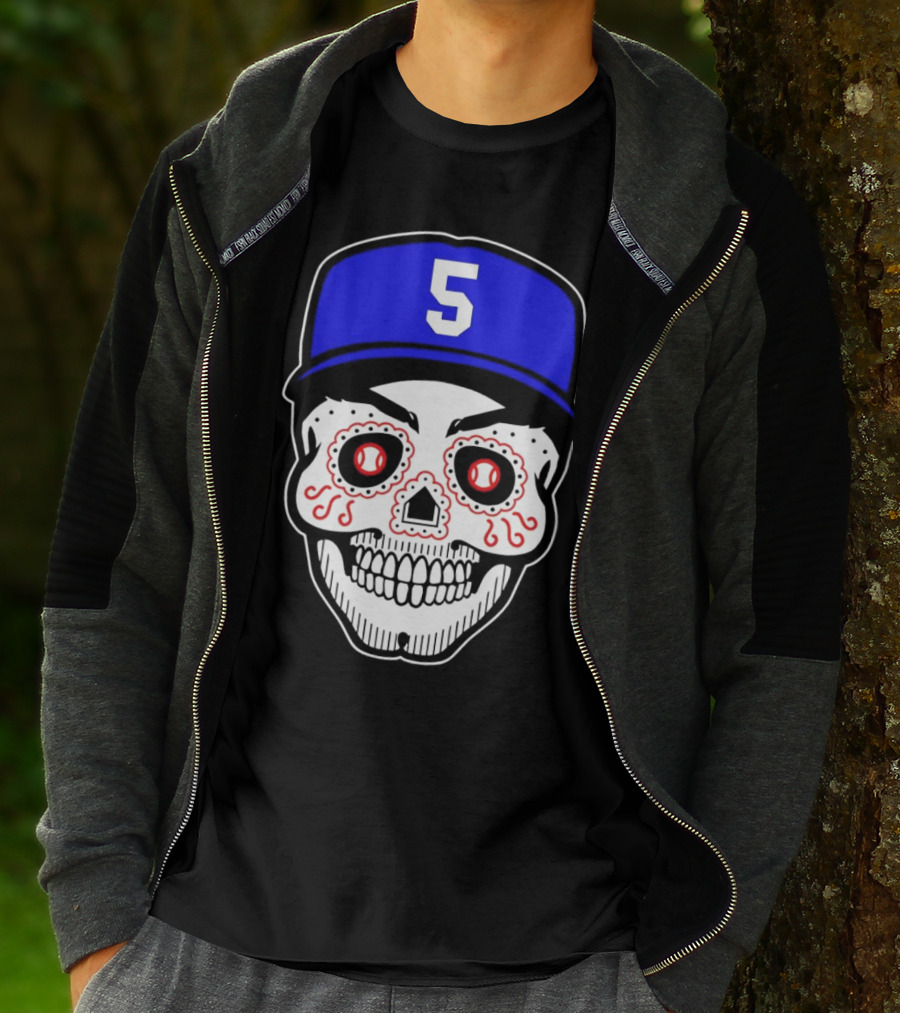 Freddie Freeman Sugar Skull Design Los Angeles Dodgers Number 5 Baseball Cap T-Shirt