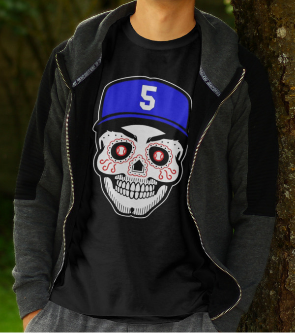 Freddie Freeman Sugar Skull Design Los Angeles Dodgers Number 5 Baseball Cap T-Shirt