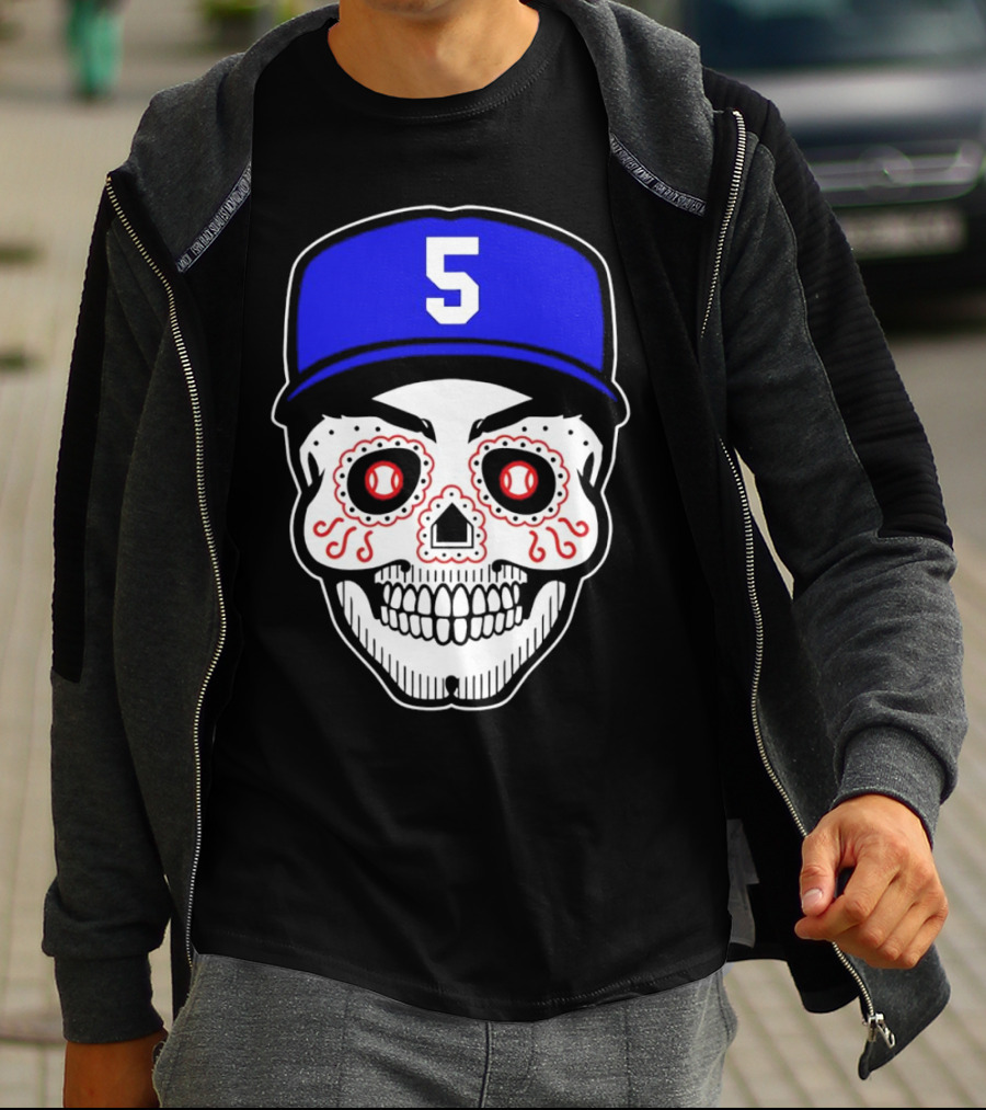 Freddie Freeman Sugar Skull Design Los Angeles Dodgers Number 5 Baseball Cap T-Shirt