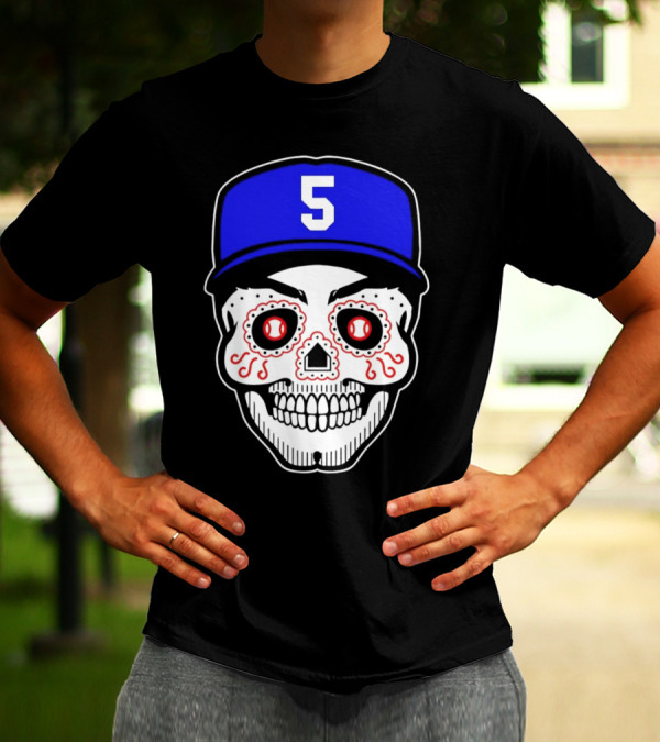 Freddie Freeman Sugar Skull Design Los Angeles Dodgers Number 5 Baseball Cap T-Shirt