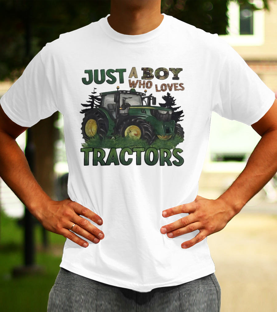 Just A Boy Who Loves Tractors With Green Farm Tractor Image T-Shirt