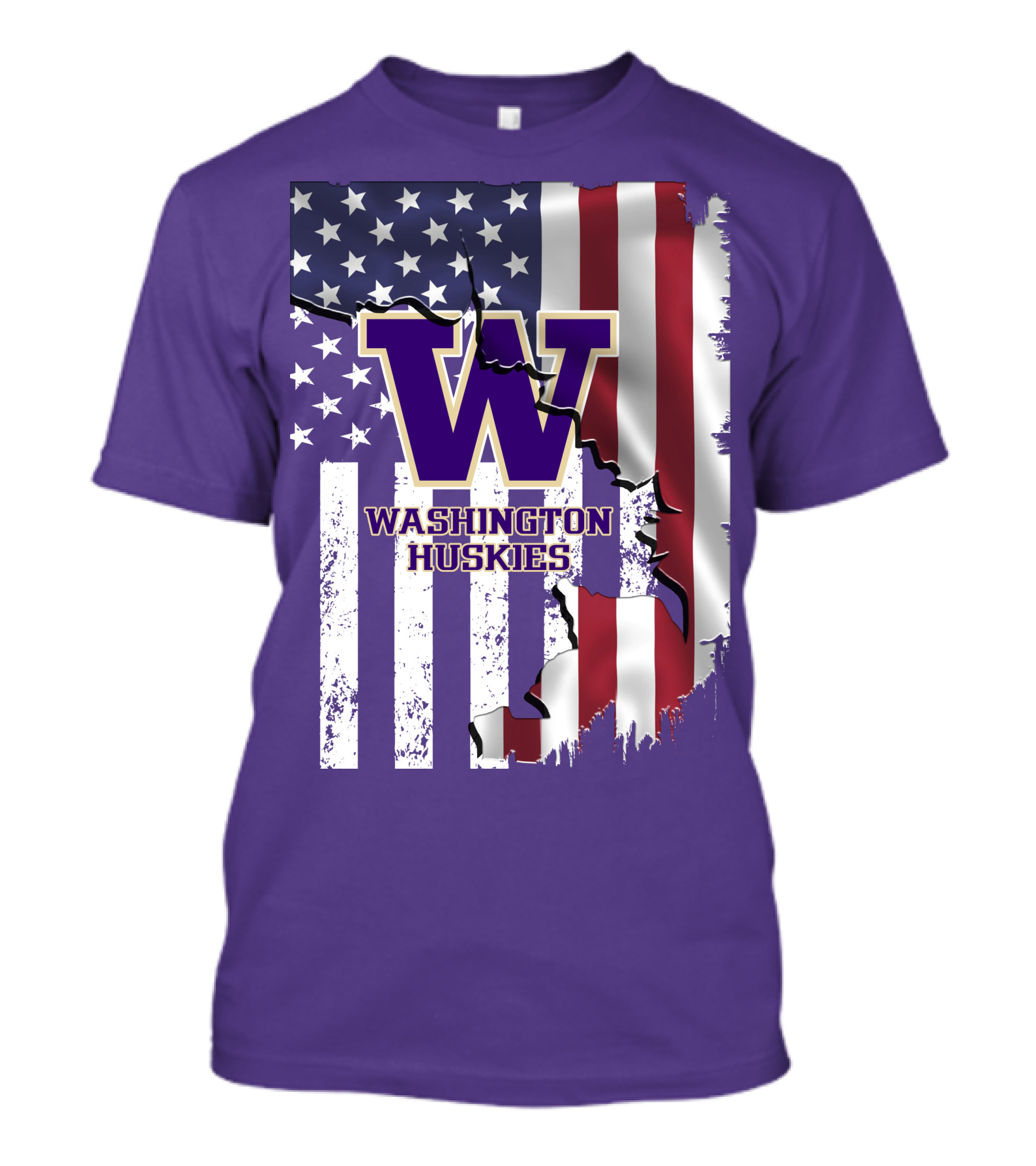 Washington Huskies W Logo American Flag T-Shirt 