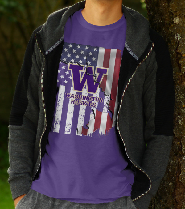Washington Huskies W Logo American Flag T-Shirt