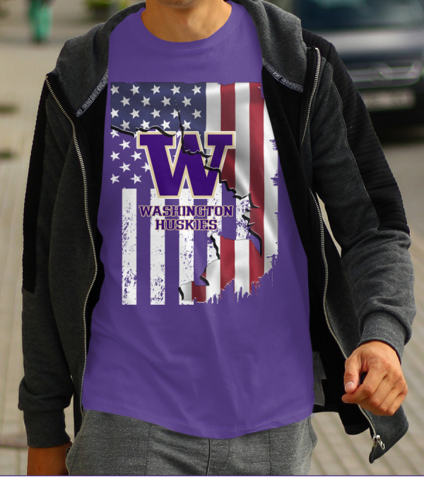 Washington Huskies W Logo American Flag T-Shirt