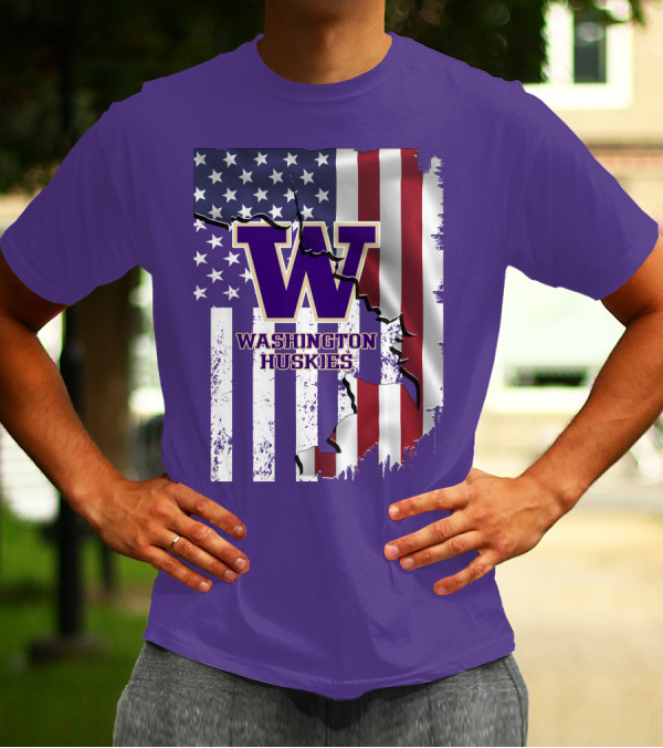 Washington Huskies W Logo American Flag T-Shirt
