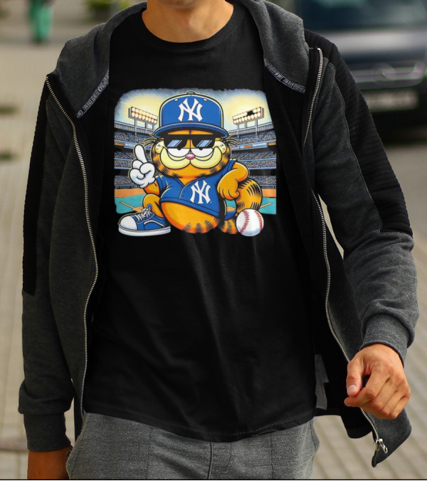 New York Yankees Baseball Garfield Cartoon Stadium Scene T-Shirt