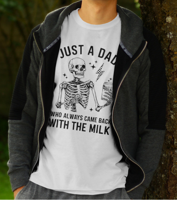 Skeleton Just A Dad Who Always Came Back With The Milk Lightning And Stars T-Shirt