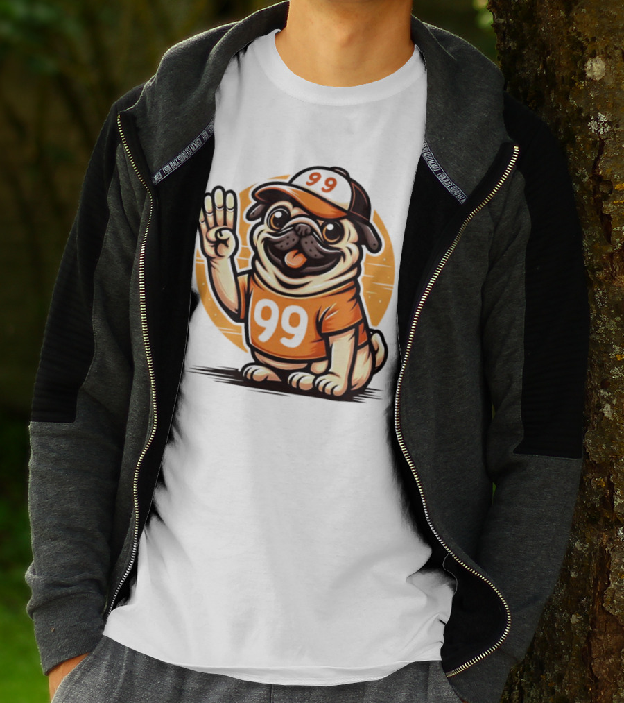 99 Pug Dog Sports Cap And Jersey With Number T-Shirt