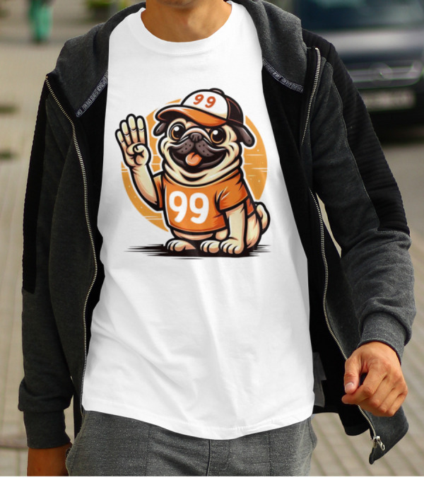 99 Pug Dog Sports Cap And Jersey With Number T-Shirt