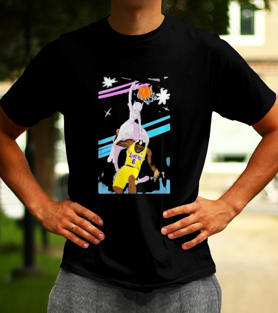 Mewtwo Dunking On Lakers Basketball Star Lebron James T-Shirt