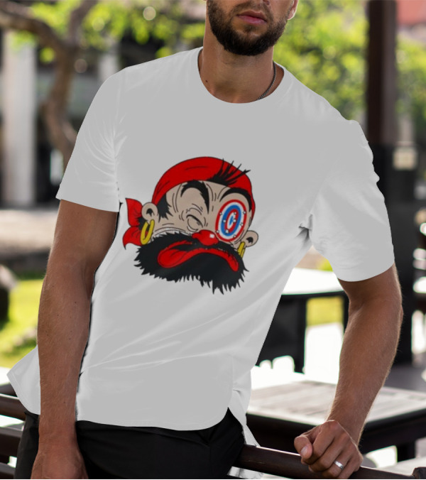 Popeye The Sailor Man Bluto Sindbad Face Close-Up Red Bandana Gold Earrings T-Shirt