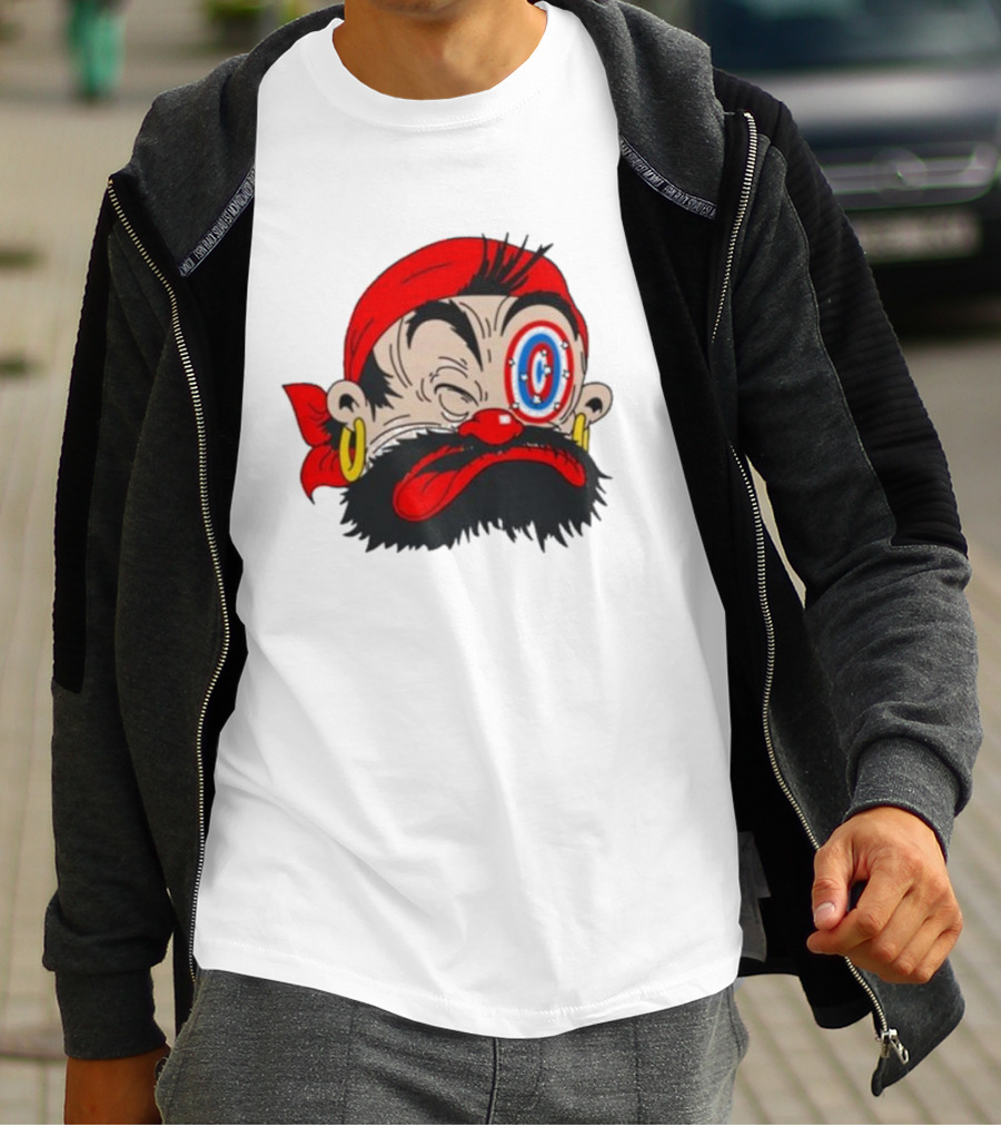 Popeye The Sailor Man Bluto Sindbad Face Close-Up Red Bandana Gold Earrings T-Shirt