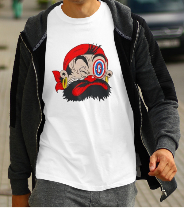 Popeye The Sailor Man Bluto Sindbad Face Close-Up Red Bandana Gold Earrings T-Shirt