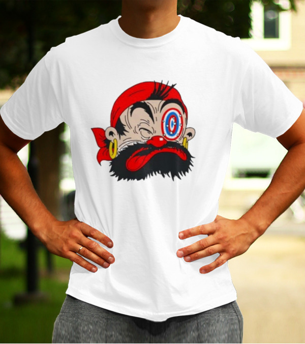 Popeye The Sailor Man Bluto Sindbad Face Close-Up Red Bandana Gold Earrings T-Shirt