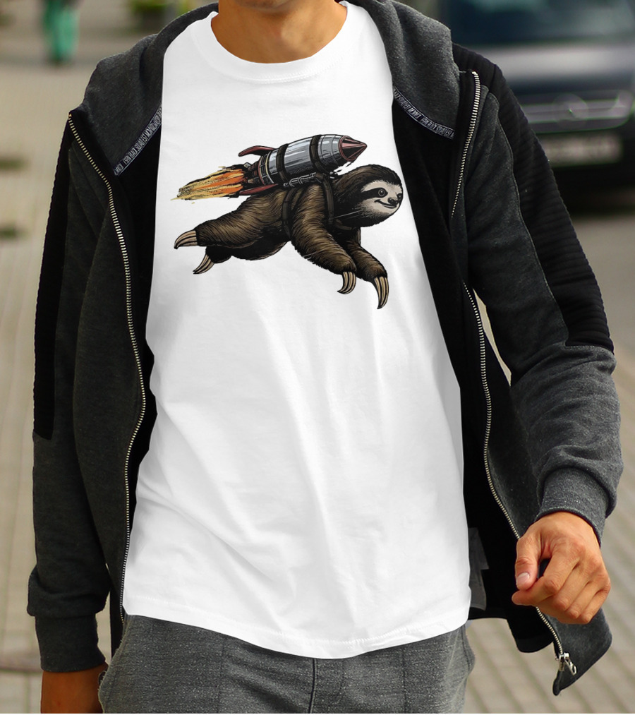 Sloth With Rocket-Powered Jetpack In Flight T-Shirt