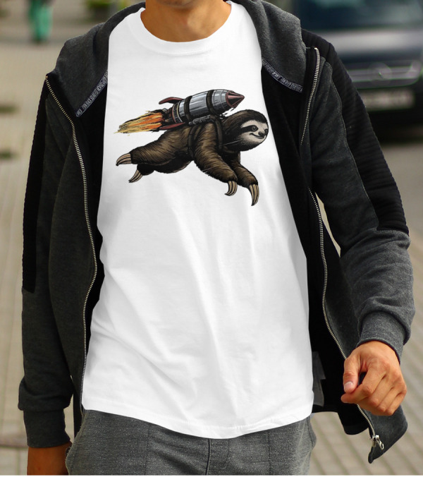 Sloth With Rocket-Powered Jetpack In Flight T-Shirt