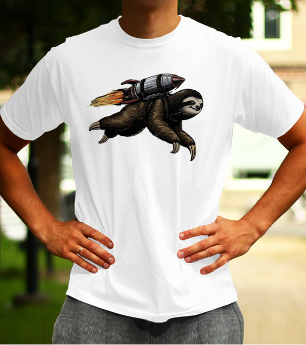 Sloth With Rocket-Powered Jetpack In Flight T-Shirt