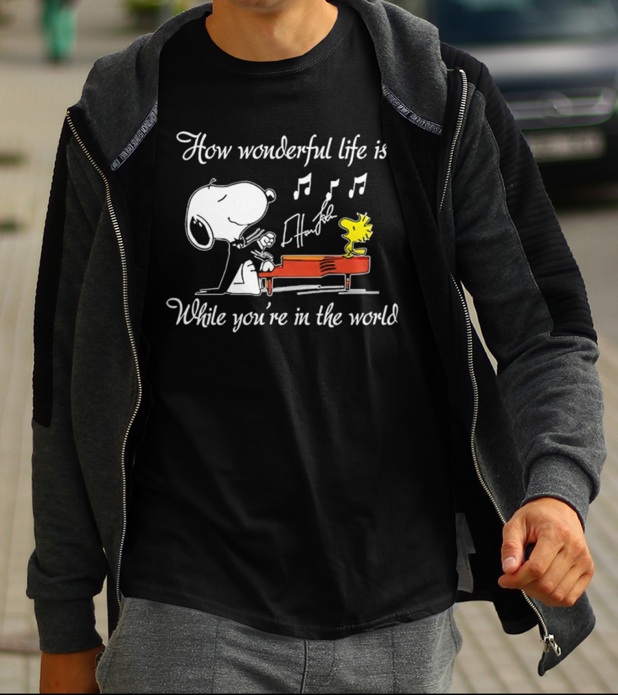 How Wonderful Life Is Snoopy And Woodstock Playing Piano T-Shirt