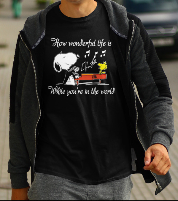 How Wonderful Life Is Snoopy And Woodstock Playing Piano T-Shirt
