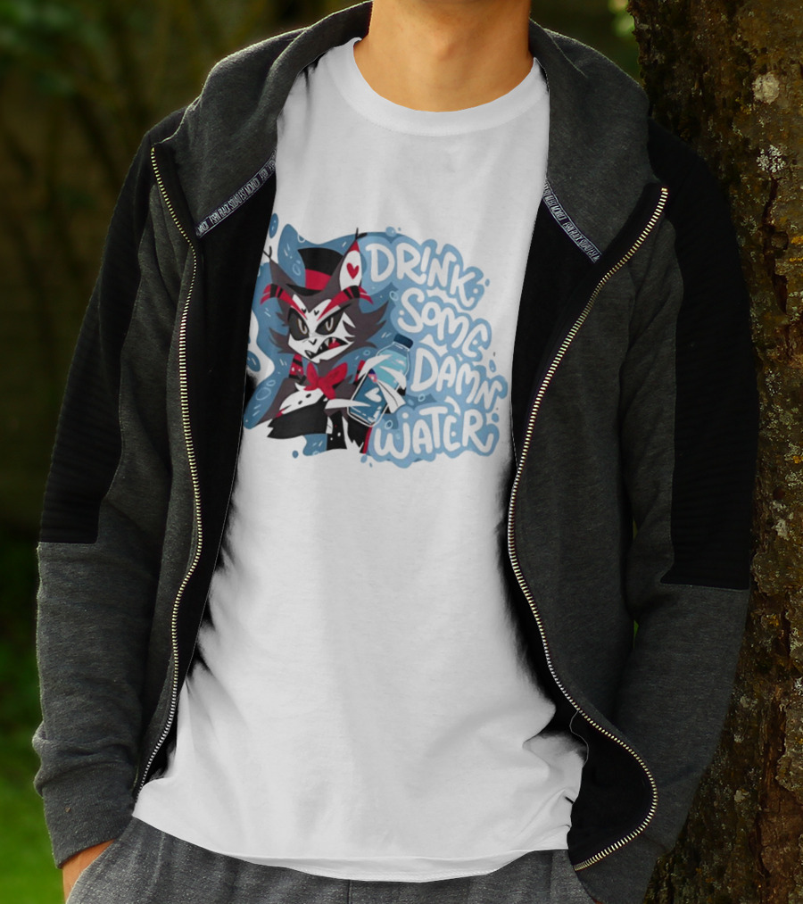Drink Some Damn Water Wolf Holding Bottle T-Shirt