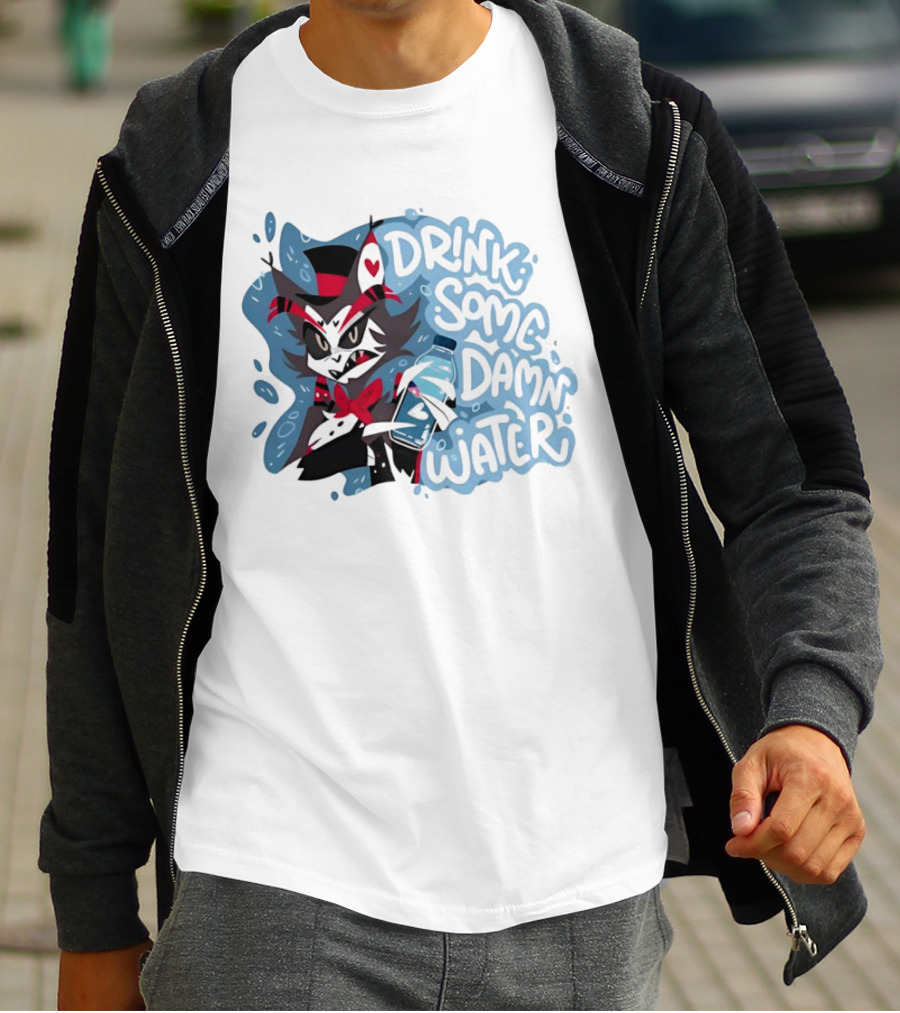 Drink Some Damn Water Wolf Holding Bottle T-Shirt