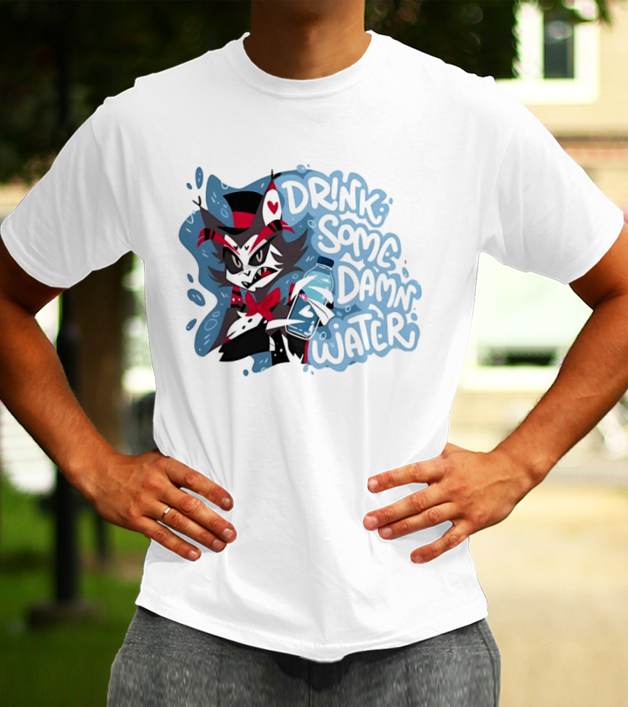 Drink Some Damn Water Wolf Holding Bottle T-Shirt