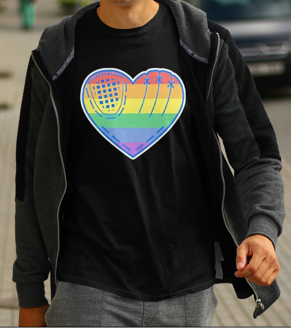 Pride Rainbow Striped Baseball Glove Heart T-Shirt