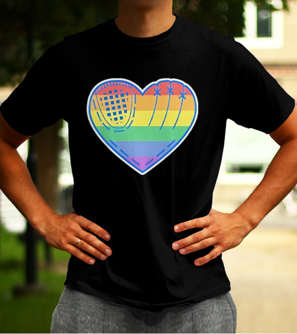 Pride Rainbow Striped Baseball Glove Heart T-Shirt
