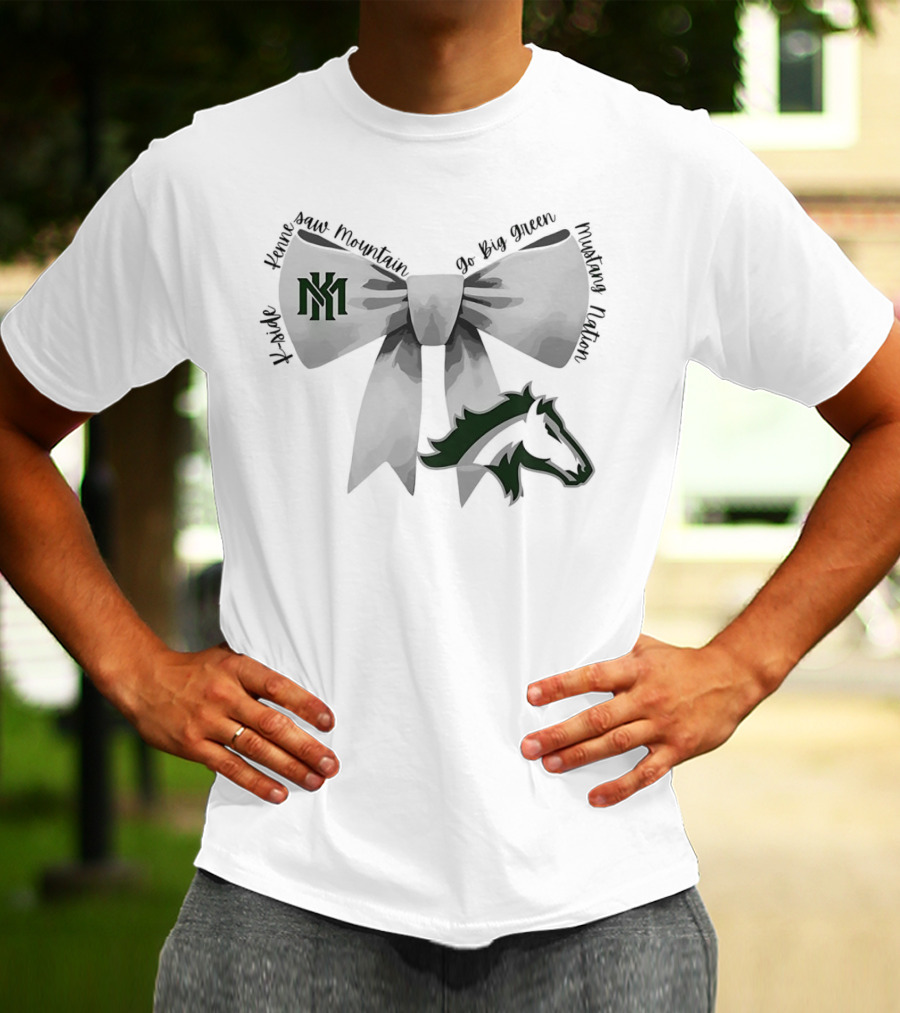 Bowtie Kennesaw Mountain Mustangs K-M Go Big Green Mustang Nation T-Shirt