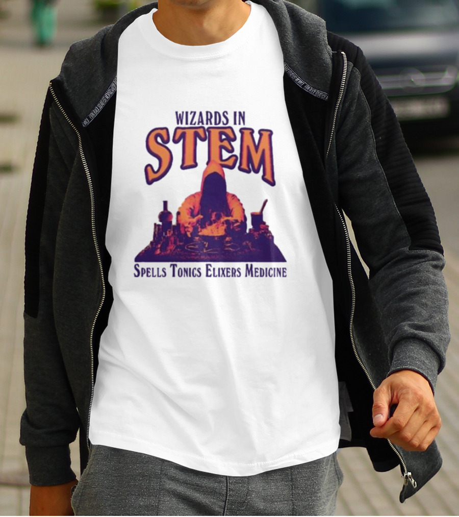 Wizards In STEM Spells Tonics Elixers Medicine Hooded Figure With Potions T-Shirt