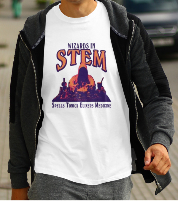 Wizards In STEM Spells Tonics Elixers Medicine Hooded Figure With Potions T-Shirt